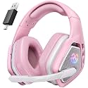 Tatybo Wireless Gaming Headset with Mic, 7.1 Sound 50mm Driver, White Pink