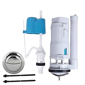 taxan universal one-piece toilet repair kit  dual flush valve 8 inch adjustable inlet valve amp chrome 58 mm dual push button  full tank internal fitting set