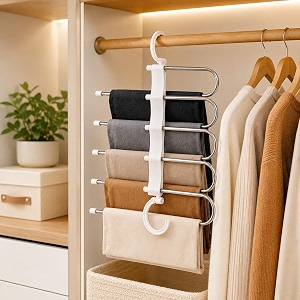 tazlyn multi purpose hangers for wardrobe 5 in1 hanger pant hangers for wardrobe leggings organizer for saree hanger space saving collapsible trouser hangers jeans shawl pack1