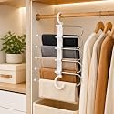 TAZLYN Multi Purpose Hangers for Wardrobe 5 in1 Hanger Pant Hangers for Wardrobe Leggings Organizer for Saree Hanger Space Saving Collapsible Trouser Hangers Jeans Shawl PACK1