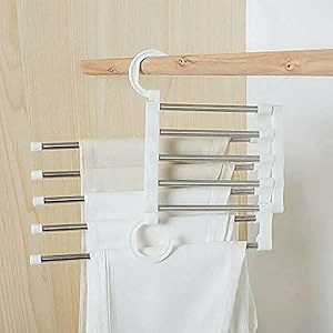 tazlyn stainless steel multi purpose hanger for clothes hanging steel foldable hangers for wardrobe 5 in 1 hanger pant hanger space saving trouser hangers for wardrobe hangers -pack 1