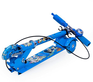 tazomi kick scooter for kids 3 wheeler foldable skating cycle with brake and bell blue