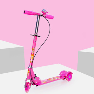 tazomi kick scooter for kids 3 wheeler foldable skating cycle with brake and bell pink
