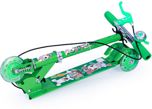 tazomi kick scooter for kids 3 wheeler foldable skating cycle with brake and bell green