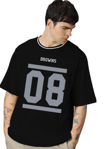 TB Blue Printed Men Round Neck Black