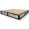TBC's Heavy Duty Foldable Metal Bed Frame with Wooden Slats, Black, Low Profile Platform Bed Design
