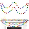 2pk Rainbow Color Pom Pom Garland 13FT Colorful Large Felt Ball Garland for Mantle,Indoor Holiday Wedding Birthday Party Supplies