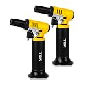 TBTeek Butane Torch with Fuel Gauge T907, One-hand Operation Kitchen Torch Lighter with Adjustable Flame for BBQ, Baking, Brulee Creme, Crafts and Soldering, 2 Pack(Butane Not Included)