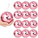 tchrules 12PCS Pink Disco Ball Cups, Reusable Tumbler Disco Flash Bachelorette Party Cup Decorations Glitter Cocktail Ball Cups Spherical with Lid and Straw for Nightclub Bar Party Decor Supplies