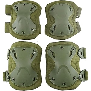 pack of 4 tactical combat knee amp elbow protective pads guard black knee and elbow pads outdoor sports safety gear adjustable shoulder straps tk-green