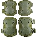 Pack of 4 Tactical Combat Knee & Elbow Protective Pads Guard Black Knee and Elbow Pads Outdoor Sports Safety Gear Adjustable Shoulder Straps (TK-Green)