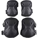 Pack of 4 Tactical Combat Knee &amp; Elbow Protective Pads Guard Black Knee and Elbow Pads Outdoor Sports Safety Gear Adjustable Shoulder Straps (TK-Black)
