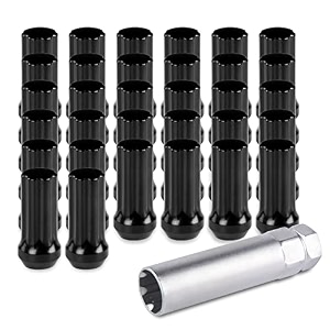 14mmx15 wheel lug nuts 32pcs black lug nut conicalcone bulge seat closed end lug nuts with 1 socket keys compatible with ford chevy gmc cadillac lincon f150 and more