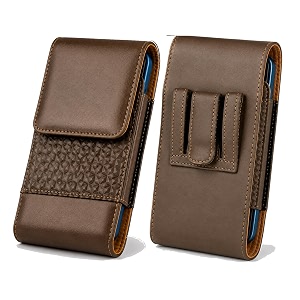 tdg vertical mobile belt pouch for men amp women  premium pu leather waist holster case with belt clip amp loop  fits smartphones up to 67 inch height  card pocket amp magnetic flip cover  dark brown