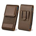 TDG Vertical Mobile Belt Pouch for Men &amp; Women | Premium PU Leather Waist Holster Case with Belt Clip &amp; Loop | Fits Smartphones up to 6.7 Inch Height | Card Pocket &amp; Magnetic Flip Cover | Dark Brown