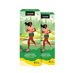 te-a-me assorted green tea bags 40 count  green tea sampler with kashmiri kahwa tulsi honey lemon amp classic  natural antioxidants  pack of 2
