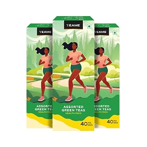 te-a-me assorted green tea bags 40 count  green tea sampler with kashmiri kahwa tulsi honey lemon amp classic  natural antioxidants  pack of 3
