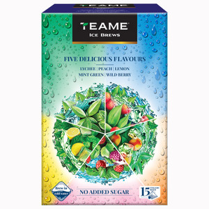 te-a-me assorted ice infusion pyramid contains 3 pcs each of 5 different flavors unflavoured iced tea bags box 15 bags