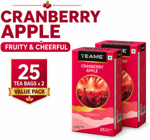 te-a-me cranberry apple tea - 50 tea bags  fruit tea  100 caffeine free  cranberry apple infusion tea bags box 2 x 25 bags