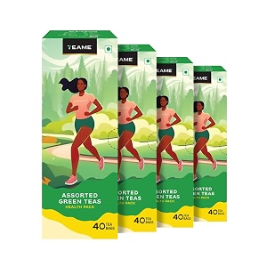 te-a-me assorted green tea bags 40 count  green tea sampler with kashmiri kahwa tulsi honey lemon amp classic  natural antioxidants  pack of 4