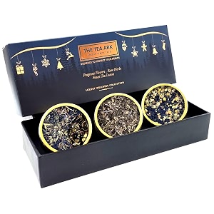 the tea ark floral bliss christmas new year gift set with green tea  new year hamper box with 3 different types of assorted tea flavours  luxury christmas gift set for brothet sister family friends corporatefloral bliss new year gift box
