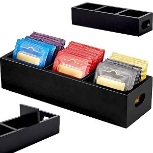 tea bag organizerwooden tea bag container3 compartments wood tea bag holdersugar packet holder tea bag caddy box for countertopblack