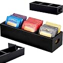 Tea Bag Organizer,Wooden tea bag container,3 Compartments Wood Tea Bag Holder,Sugar Packet Holder, Tea Bag Caddy Box for Countertop(Black)