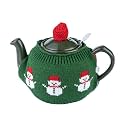 Knitted Teapot Cozy, 2-Piece Split Design with Button Fastening, Acrylic Insulated Teapot Cover for 2 Cup 15-20 oz Teapots, British Style Decorative Tea Warmer, 9 Patterns Available，GREEN SNOW MAN