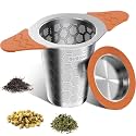 Tea Infuser for Loose Leaf Tea,18/8 Stainless Steel Tea Infuser with Heat Proof Silicone Handles,Extra Fine Mesh Tea Strainers Filter Fine Tea Leaves Effectively,Fits TeaPots/Mugs-Orange