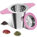 Tea Infuser for Loose Leaf Tea,18/8 Stainless Steel Tea Infuser with Heat Proof Silicone Handles,Extra Fine Mesh Tea Strainers Filter Fine Tea Leaves Effectively,Fits TeaPots/Mugs-Pink