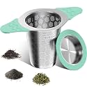 Tea Infuser for Loose Leaf Tea,18/8 Stainless Steel Tea Infuser with Heat Proof Silicone Handles,Extra Fine Mesh Tea Strainers Filter Fine Tea Leaves Effectively,Fits TeaPots/Mugs-Green