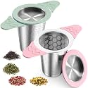 Tea Infuser for Loose Leaf Tea,Loose Leaf Tea Steeper with Heat Proof Silicone Handles,Fine Mesh Tea Strainers for Loose Tea Filter Fine Tea Leaves Effectively,Fits TeaPots/Mugs (Green&Pink)