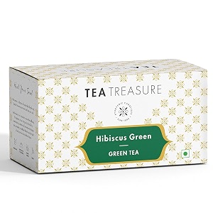 tea treasure hibiscus green tea bags  50 bags  skin glow weight loss amp immunity booster  rich in antioxidants amp vitamin c  caffeine-free herbal tea bags  as seen on shark tank  no preservatives  brew hot or iced