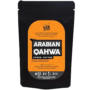the tea trove arabian qahwa green arabica coffee beans powder with natural herbs and spices for weight loss with loose filters  brew as hot arabic coffee 100 gm 50 cups