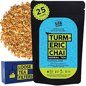 the tea trove - herbal turmeric tea chai  golden milk tea  superfood blend of natural turmeric cinnamon ginger black pepper for immunity overnight detox and joint support  50gm 25 cups