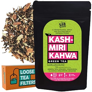 the tea trove - organic kashmiri kahwa green tea with loose tea filter for cholesterol amp weight loss  green tea detox  steep as hot kashmiri pink tea or iced  medium caffeine 100 gm 50 cups