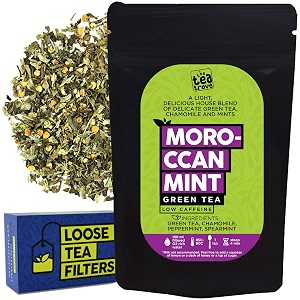 the tea trove organic moroccan mint green tea with chamomile spearmint peppermint and with loose tea filter for healthy bp digestion immunity 50 gm 31 cups