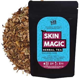 the tea trove skin magic herbal tea  helps skin detox for rich clear glowing skin  steep as hot skin detox tea or iced antioxidant acne drink  caffeine free 50gms 25 cups 