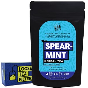 the tea trove spearmint tea loose leaf with loose tea filter help cure hormonal acne facial hair due to pcos  steep as hot spearmint herbal tea or iced pcos tea  caffeine free 50 gm 50 cups