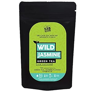 the tea trove wild jasmine green tea  green tea with jasmine tea and hibiscus for healthy blood pressure  steep as hot tea or iced  medium caffeine 100 gm50 cups