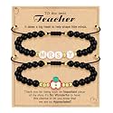 Teacher Appreciation Bracelet Gifts for Women Initial Beaded Bracelets Back to School Thank You Teacher Gifts 2pcs Link Bracelet New Teacher Graduation Gift Birthday Retirement Teachers' Day Jewelry