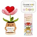 Teacher Thank You Gift – Crochet Heart Flower, “Thank You for Helping Me Grow” – Appreciation Gifts for Teachers, Mentors, Coaches – Handmade Heart Flower Graduation, Last Day of School Gift