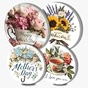 Teacup Electric Stove Burner Covers，4 Pcs Mother's Day Round Stove Burner Covers,Flowers Stove Burner Cover,8 Inch and 10 Inch Dining Room Metal Cooktop Home Decorative