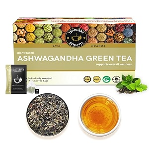 teacurry ashwagandha green tea  1 month pack  30 pyramid tea bags  ashwagandha green tea for weight loss sugar control stress cholesterol  100 natural herbal tea for sugar control 100 gm