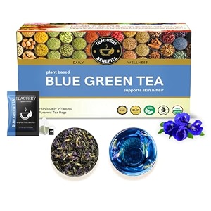 teacurry blue green tea30 tea bags helps with weight loss skin glow hair care brain health blue pea green tea blue butterfly green tea for weight loss60 grams