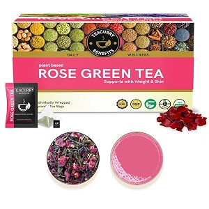 teacurry rose green tea - 30 pyramid tea bags  helps lose weight boosts digestion relieves anxiety increases skin glow