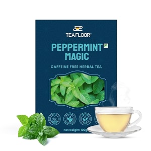 teafloor 100 dried peppermint magic tea 100 grams  loose leaf tea for bloating gas relief and immunity boosting  caffeine-free mint infusion for digestion amp relaxation