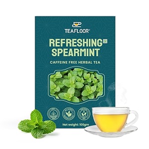 teafloor 100 dried refreshing spearmint leaves 100g  a 100 natural caffeine-free herbatea is beneficial for pcod and pcos promoting hormonal balance facial hairacne and relaxation 