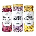 TEAFLOOR 3 In 1 Combo |150+ Cups - 115G|Premium Hibiscus 50G, Premium Lavender 35G,Soothing Chamomile 35G| Good For Hair &amp; Skin |Caffeine Free,Combo Pack, VarietyTea|Pet Jar|,Loose Leaves