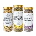 TEAFLOOR 3 In 1 Combo -100+ Cups - 90G| Premium Jasmine 20 Gram, Premium Lavender 35 Gram, Soothing Chamomile 35 Gram | Good For Hair &amp; Skin | | Caffeine Free Tea,Loose Leaves